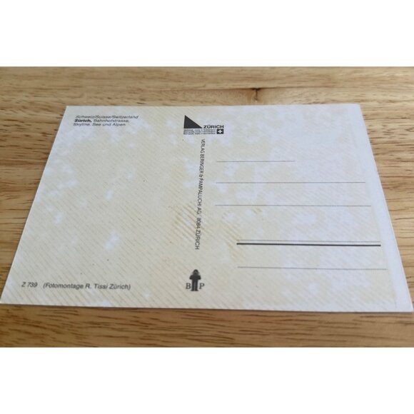 Vintage Swiss Postcard Featuring Zurich's Iconic Skyline & Swiss Flag SKU 0331 - Picture 3 of 4